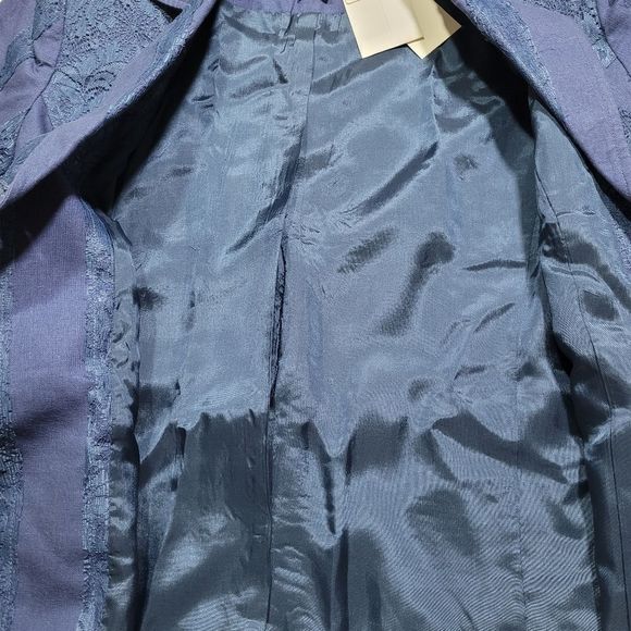 NWT Coldwater Creek Women's Linen Blend Hint Of Lace Blue Blazer Jacket Size PM - Picture 6 of 10